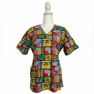 Nickelodeon Sponge Bob and Characters Nursing Medical Scrub Top Women’s Large